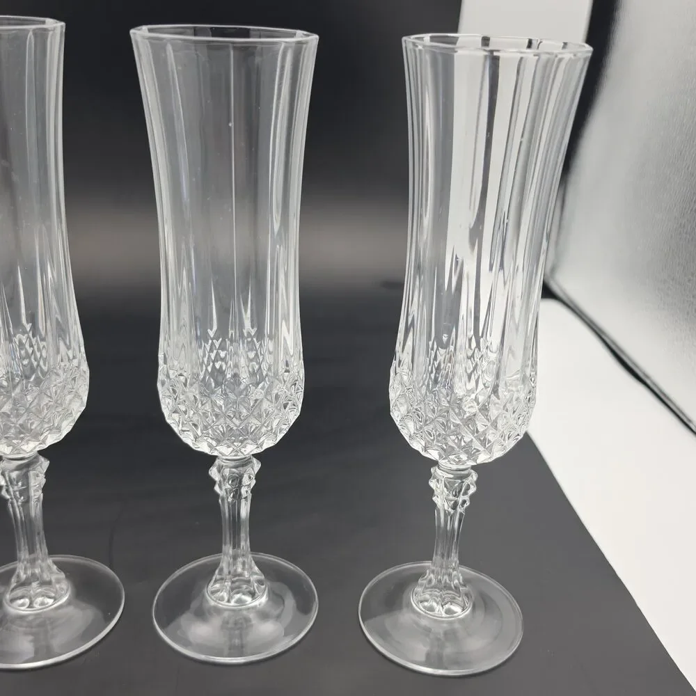 Vintage Set of 4 Cut Crystal Champagne Flutes 8